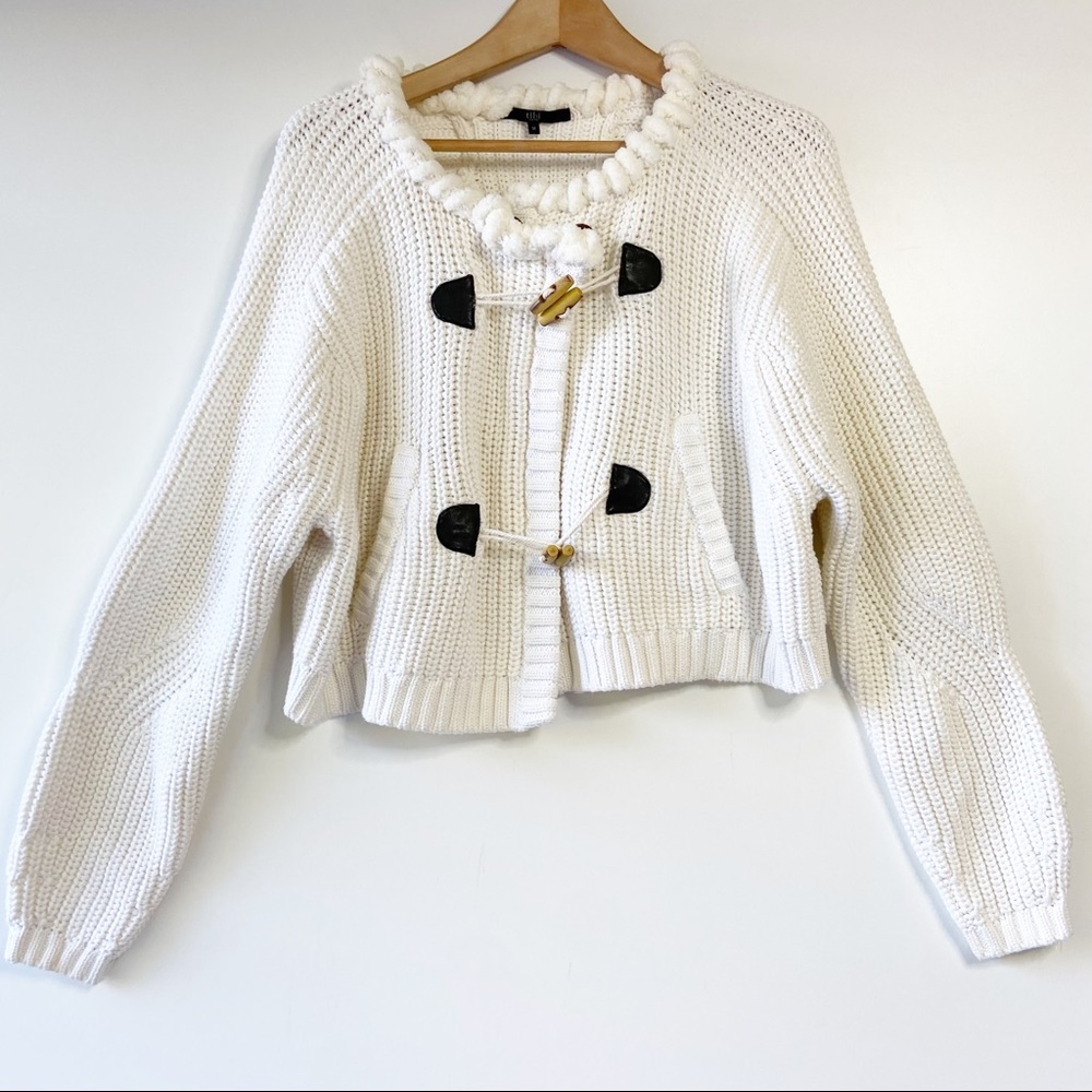 Tibi cable knit toggle button cozy white cardigan sweater